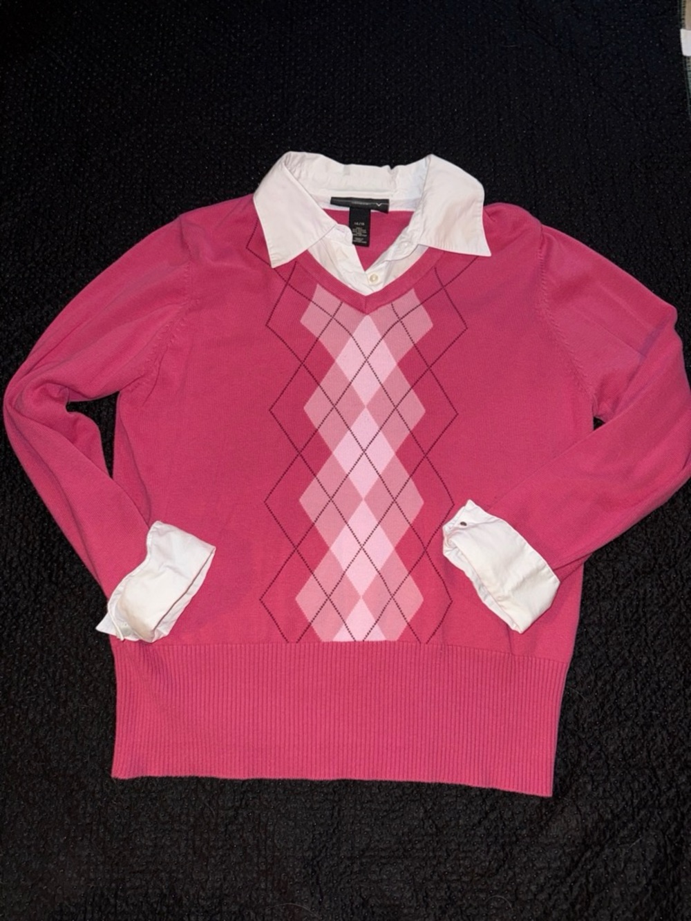 Venezia Pink Argyle V-Neck Sweater